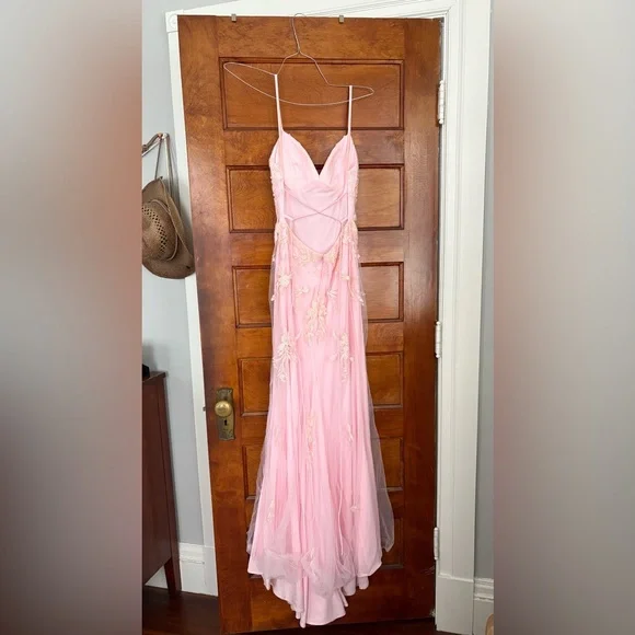 Strappy-Back Long Light Pink Prom Dress by Faviana - Picture 6 of 16